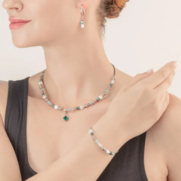Necklace Brilliant Square Interchangeable Pendant Precious Dark Green | COEUR DE LION Fashion