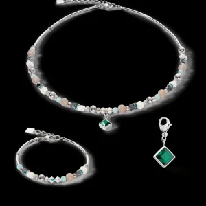 Necklace Brilliant Square Interchangeable Pendant Precious Dark Green | COEUR DE LION Fashion