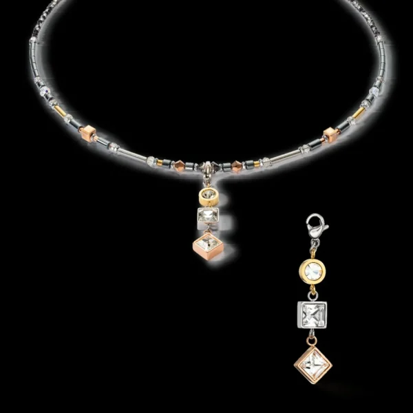 Necklace Brilliant Square Trilogy Interchangeable Pendant Tricolor | COEUR DE LION Discount
