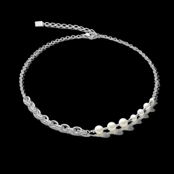Necklace Classic & Modern Freshwater Pearls & Stainless Steel Chain White-Silver | COEUR DE LION Sale