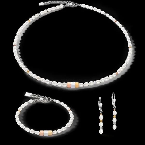 Necklace Cube Trilogy & Oval Freshwater Pearls | COEUR DE LION Fashion