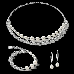 Necklace Freshwater Pearls & Chunky Chain 4-In-1 White-Silver | COEUR DE LION Discount