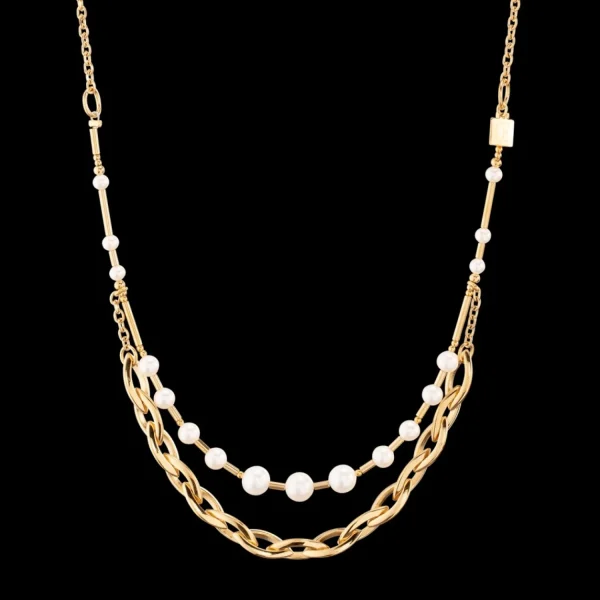 Necklace Freshwater Pearls & Chunky Chain Navette Multiwear White-Gold | COEUR DE LION Discount
