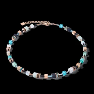 Necklace Geocube® Crystals & Gemstones Aqua-Beige | COEUR DE LION Shop