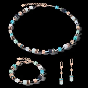 Necklace Geocube® Crystals & Gemstones Aqua-Beige | COEUR DE LION Shop