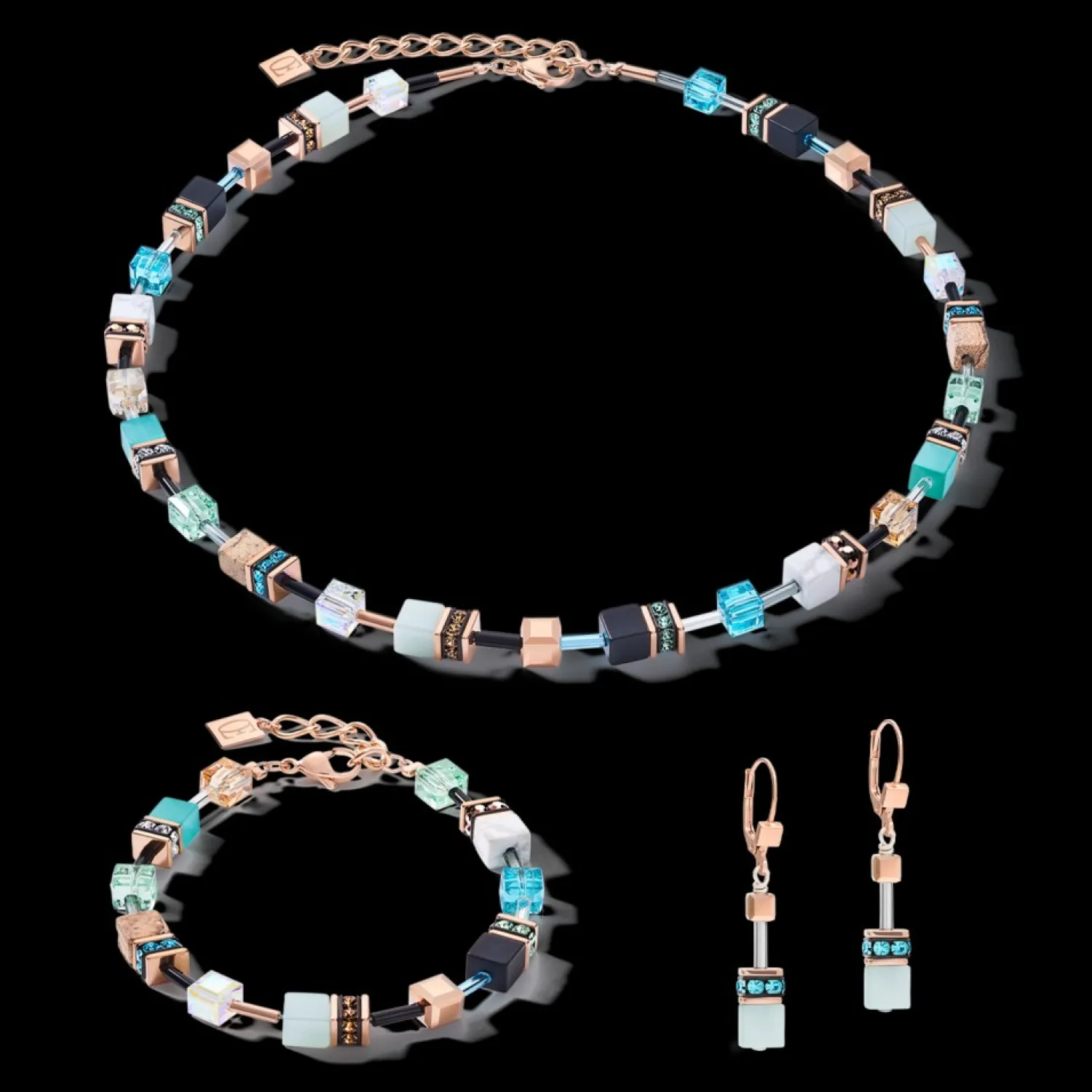 necklace_geocube_crystals_1-1.webp Necklace Geocube® Crystals & Gemstones Aqua-Beige | COEUR DE LION Shop