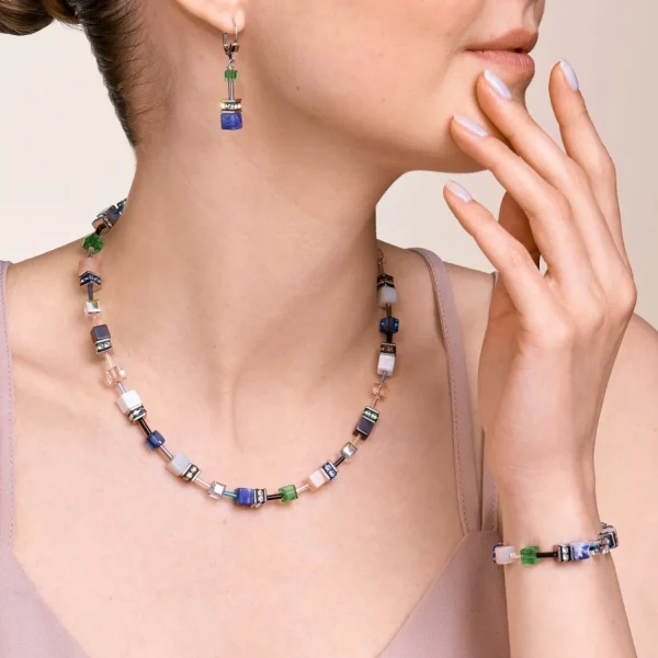 Necklace Geocube® Crystals & Gemstones Blue-Green | COEUR DE LION Flash Sale