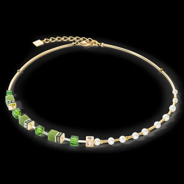 Necklace Geocube® Fusion Precious Pearl Mix Gold-Green | COEUR DE LION New