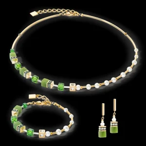 Necklace Geocube® Fusion Precious Pearl Mix Gold-Green | COEUR DE LION New