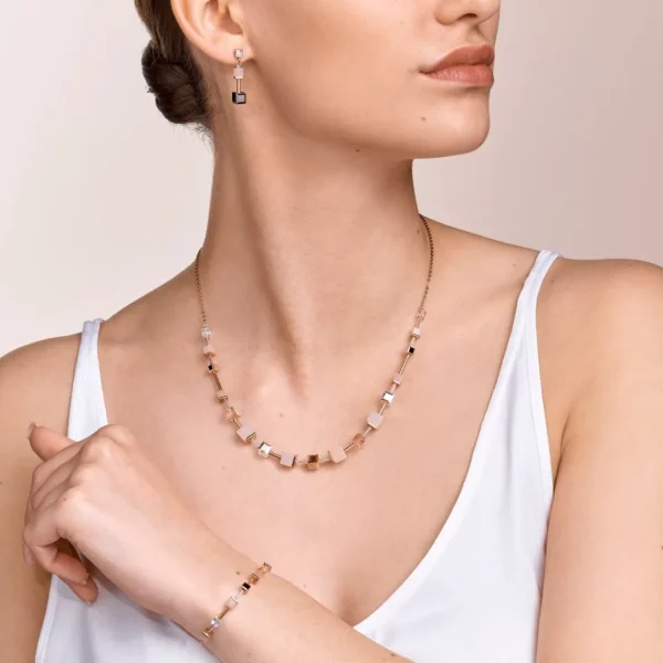 Necklace Geocube® Pink Aventurine Delicate Chain Rose Gold-Peach | COEUR DE LION Best
