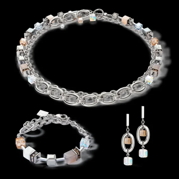Necklace Geocube® Statement Precious Chunky Chain Multiwear Grau-Beige | COEUR DE LION Store