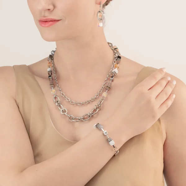 Necklace Geocube® Statement Precious Chunky Chain Multiwear Grau-Beige | COEUR DE LION Store