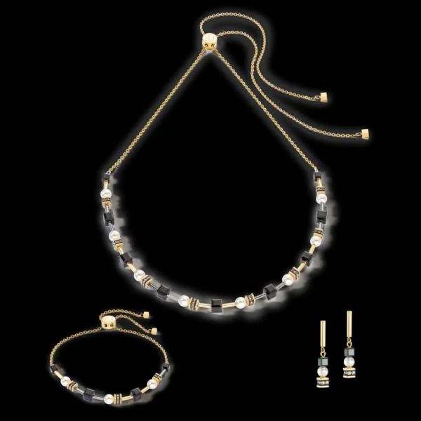 Necklace Mysterious Cubes & Pearls Gold-Black | COEUR DE LION Store