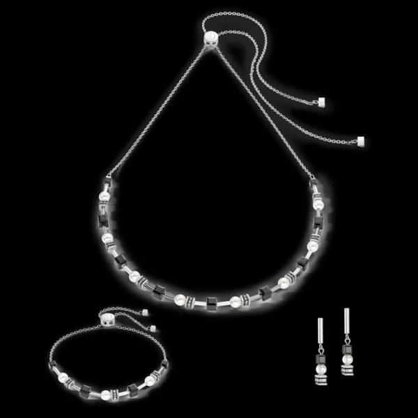 Necklace Mysterious Cubes & Pearls Silver-Black | COEUR DE LION Outlet