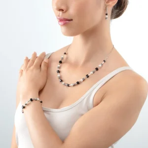 Necklace Mysterious Cubes & Pearls Silver-Black | COEUR DE LION Outlet