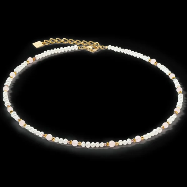 Necklace Romantic Freshwater Pearls & Rose Quartz Gold | COEUR DE LION Flash Sale