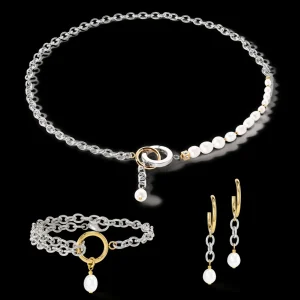 Necklace Y & Oval Freshwater Pearls With O-Ring Bicolor | COEUR DE LION Hot