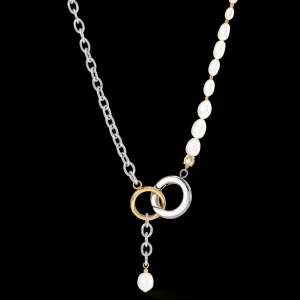 Necklace Y & Oval Freshwater Pearls With O-Ring Bicolor | COEUR DE LION Hot