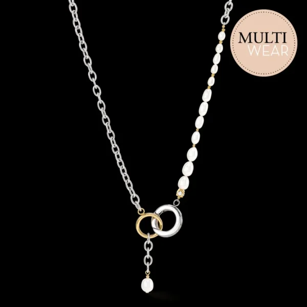 Necklace Y & Oval Freshwater Pearls With O-Ring Bicolor | COEUR DE LION Outlet