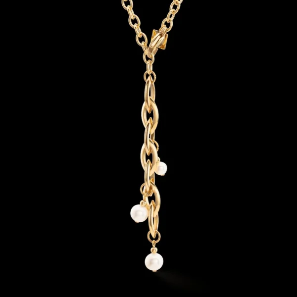 Necklace Y Navette Freshwater Pearls Gold | COEUR DE LION Cheap