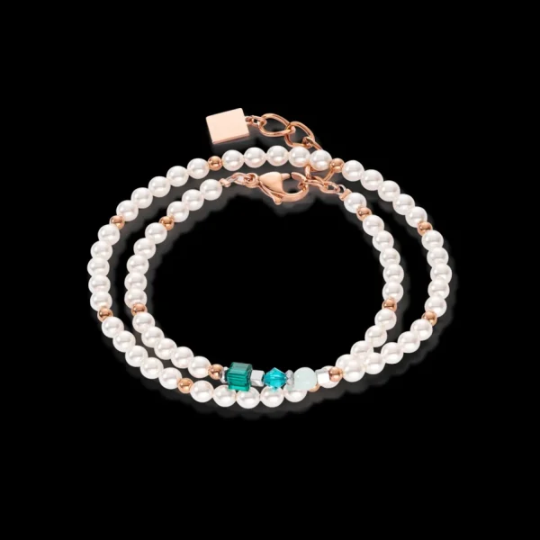 Princess Pearls Bracelet Wrap Around Rose Gold Green | COEUR DE LION New