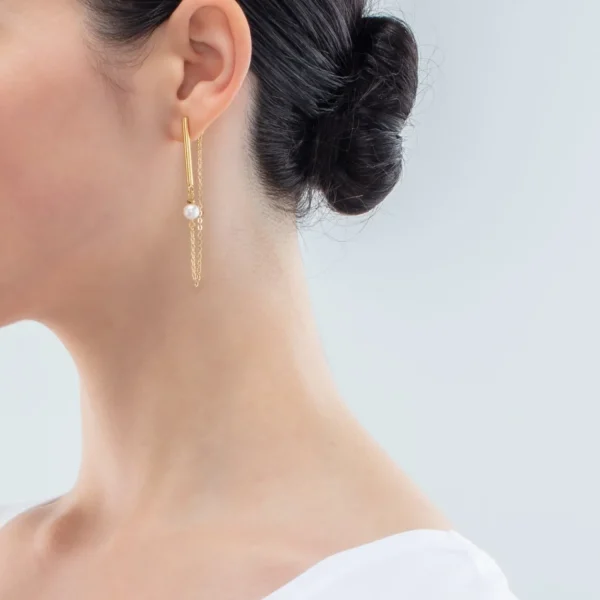 Solitaire Freshwater Pearl Earrings Gold | COEUR DE LION Online
