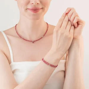 Sparkling Dot Delicate Necklace Rose Silver & Red | COEUR DE LION Hot