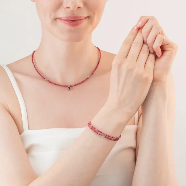 Sparkling Dot Delicate Necklace Rose Silver & Red | COEUR DE LION Hot