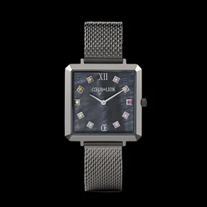 Watch Iconic Square Anthracite Mother-Of-Pearl Milanese Stainless Steel Anthracite | COEUR DE LION Online