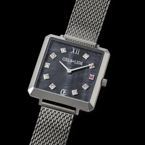 Watch Iconic Square Anthracite Mother-Of-Pearl Milanese Stainless Steel Anthracite | COEUR DE LION Online