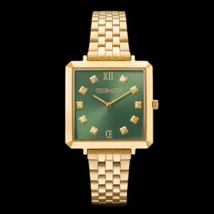 Watch Iconic Square Glamorous Green Stainless Steel Gold | COEUR DE LION Online