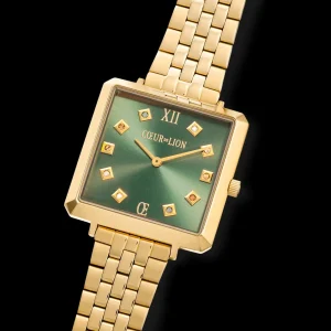 Watch Iconic Square Glamorous Green Stainless Steel Gold | COEUR DE LION Online