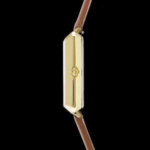 Watch Iconic Square Gold White Sunray Bracelet Leather Classy Brown | COEUR DE LION Online