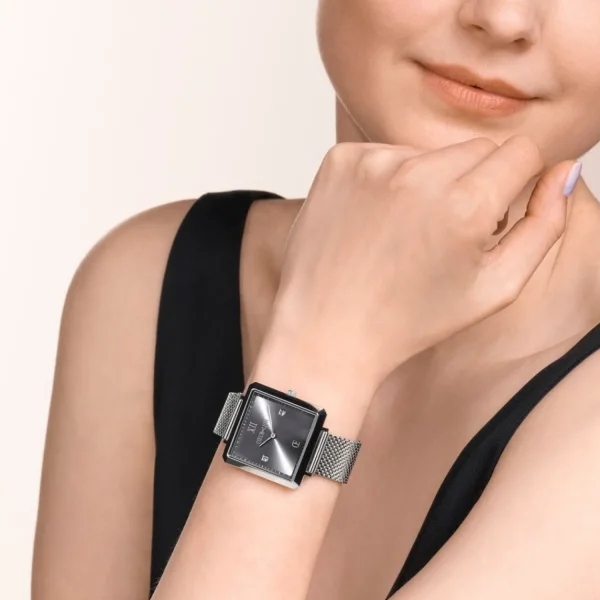 Watch Iconic Square Graphite Sunray Milanese Stainless Steel | COEUR DE LION Outlet