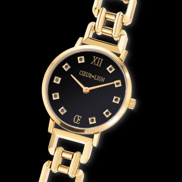 Watch Round Brilliant Glamourous Black Statement Gold | COEUR DE LION Best