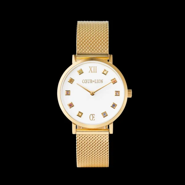 Watch Round Brilliant White Milanese Stainless Steel Gold | COEUR DE LION Sale