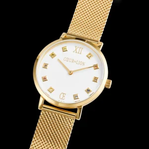 Watch Round Brilliant White Milanese Stainless Steel Gold | COEUR DE LION Sale