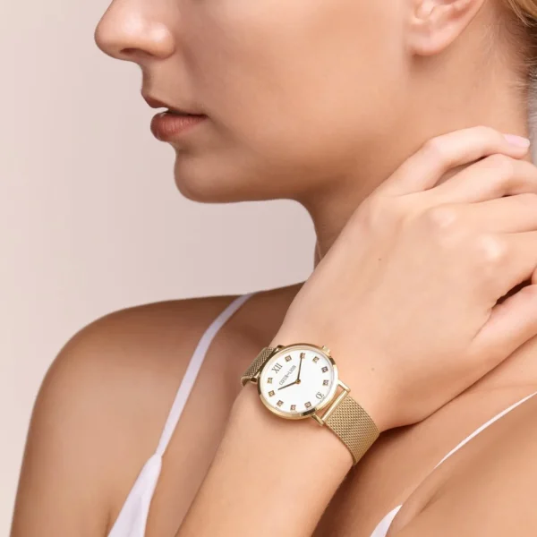 Watch Round Brilliant White Milanese Stainless Steel Gold | COEUR DE LION Sale