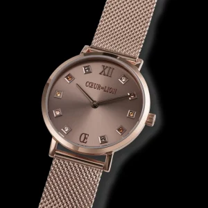 Watch Round Champagne Sunray Milanese Stainless Steel Champagne | COEUR DE LION Sale