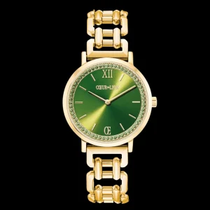 Watch Round Sparkling Fabulous Green Statement Gold | COEUR DE LION Best