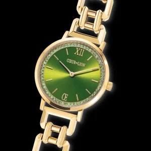 Watch Round Sparkling Fabulous Green Statement Gold | COEUR DE LION Best