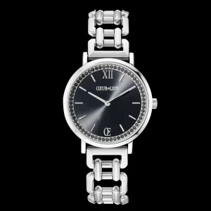 Watch Round Sparkling Mysterious Black Statement Silver | COEUR DE LION Discount