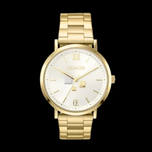 Watch Round Statement Unisex White Sunray Stainless Steel Frosted Gold | COEUR DE LION New