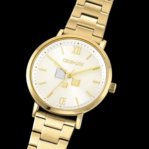 Watch Round Statement Unisex White Sunray Stainless Steel Frosted Gold | COEUR DE LION New